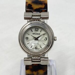 Epilogue Watch Women 25mm Silver Tone Faux Tortoise MOP Dial New Battery 6.5"